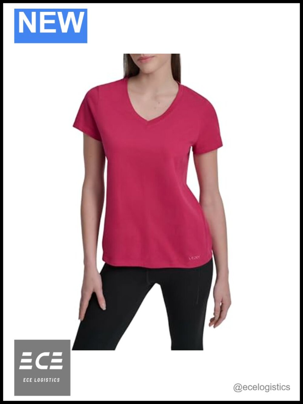 DKNY V-Neck Short Sleeve T-Shirt Cap Sleeve Pullover Work Top